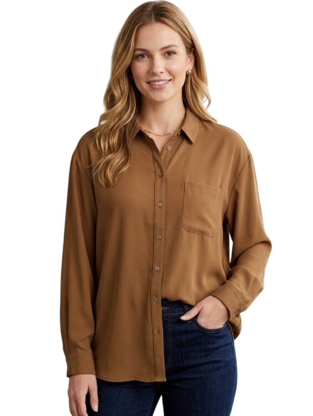 J. Jill Classic Coffee Mother Of Pearl Button Down Blouse Size Lp